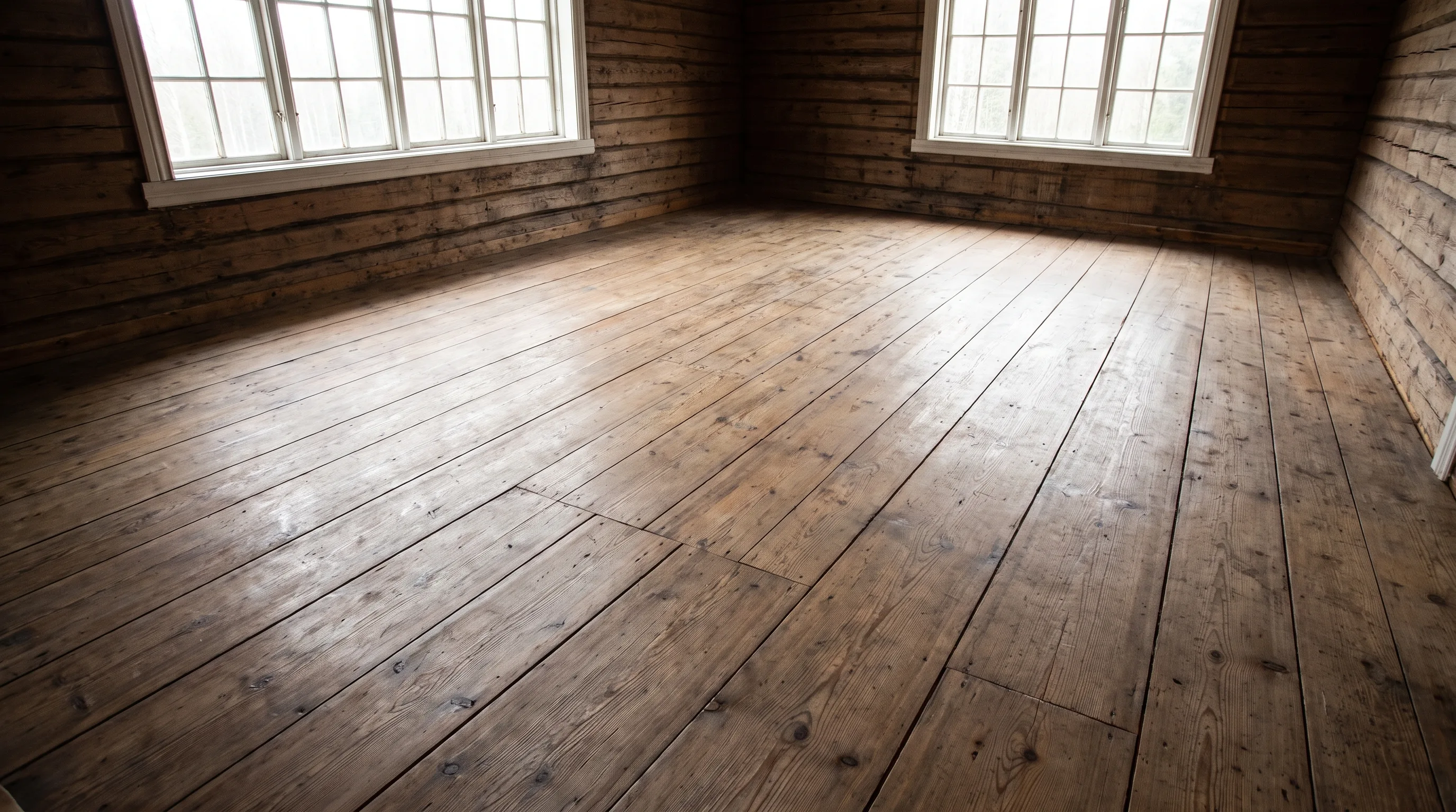 A bare wood floor with nothing stored on it.